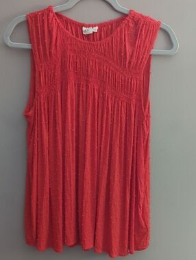 GAP Coral Red Sleeveless Smocked Tank Top